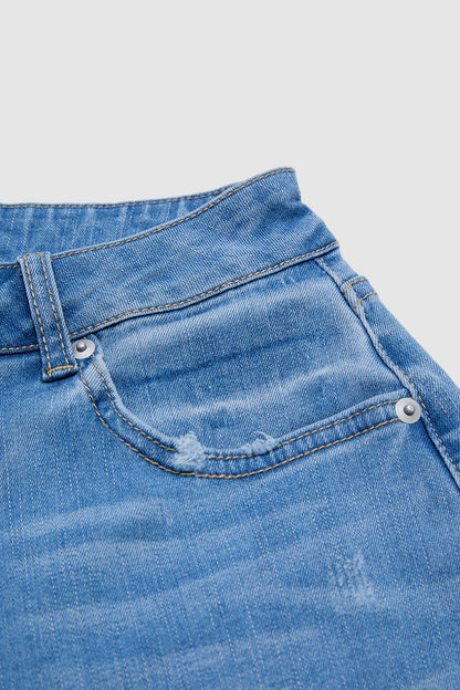 Raw Hem Ripped Mid Waist Straight Leg Crop Jeans