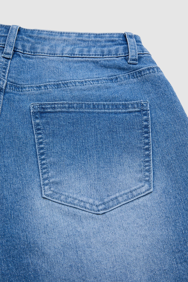 Raw Hem Mid Waist Denim Bermuda Shorts Without Belt