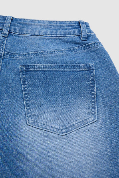 Raw Hem Mid Waist Denim Bermuda Shorts Without Belt