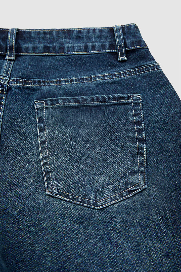 Wash Stitch Detail Mid Rise Straight Leg Jeans Without Belt