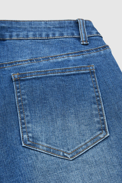 Raw Hem Cut Out Bow Tie Mid Waist Crop Skinny Jeans