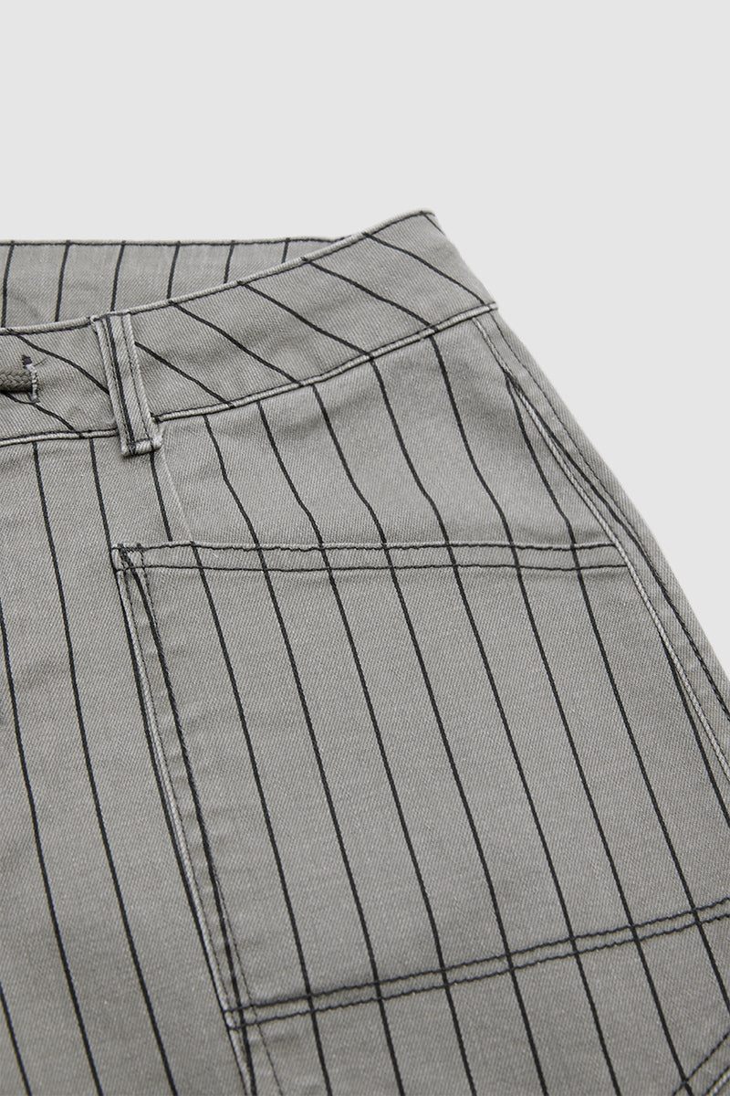 Pinstriped Drawstring Side Pocket High Waist Straight Leg Cropped Pants