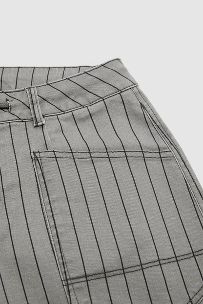 Pinstriped Drawstring Side Pocket High Waist Straight Leg Cropped Pants
