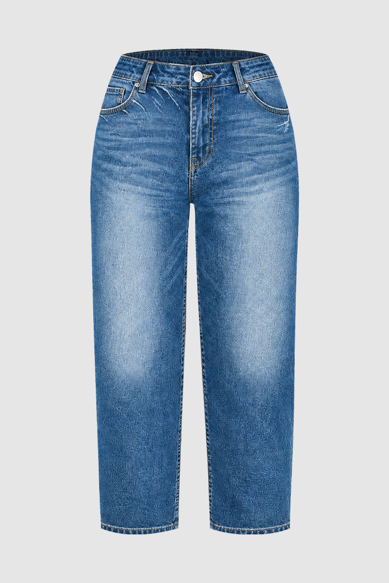 Wash Mid Waist Straight Leg Crop Jeans