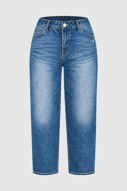 Wash Mid Waist Straight Leg Crop Jeans