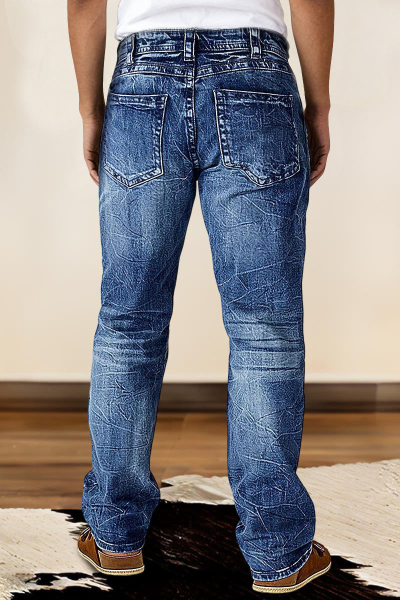 Wash Mid Waist Straight Leg Jeans