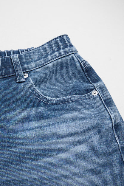 Wash Elastic Mid Rise Wide Leg Crop Jeans