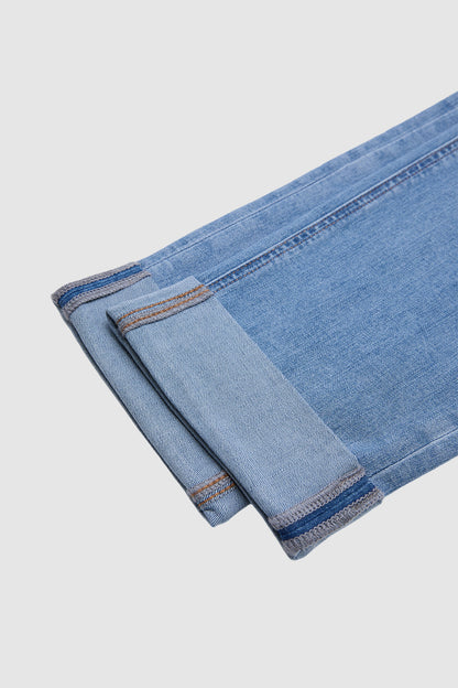 Wash Ripped Roll Hem Mid Rise Straight Leg Crop Jeans