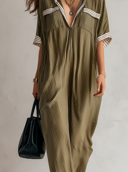 Robe longue plissée décontractée Sophisticated Olive