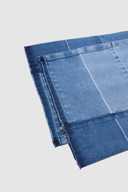 Cut & Sew Raw Hem Mid Rise Wide Leg Jeans Without Belt
