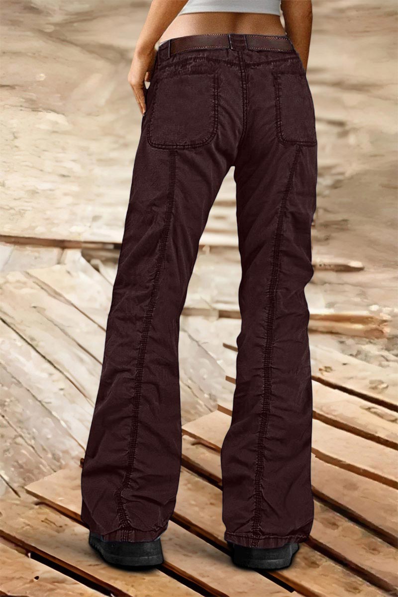 Solid Stitch Detail Mid Rise Straight Leg Cargo Pants Without Belt