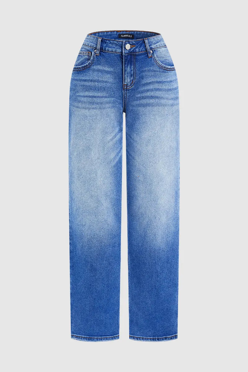 Wash Mid Waist Straight Leg Jeans