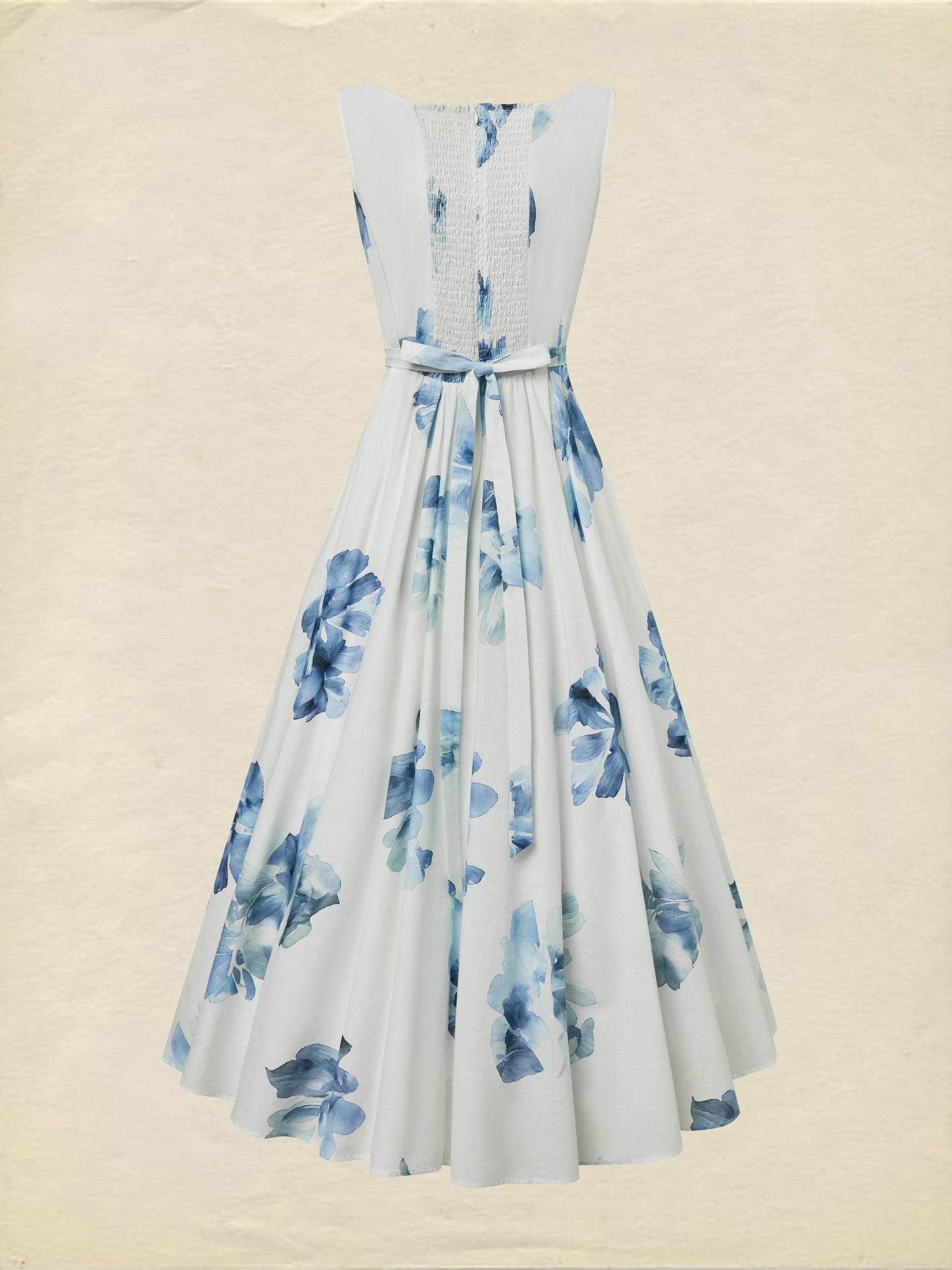 Robe longue en coton, sans manches, col carré, à fleurs, avec poches, vacances, vintage, blanc