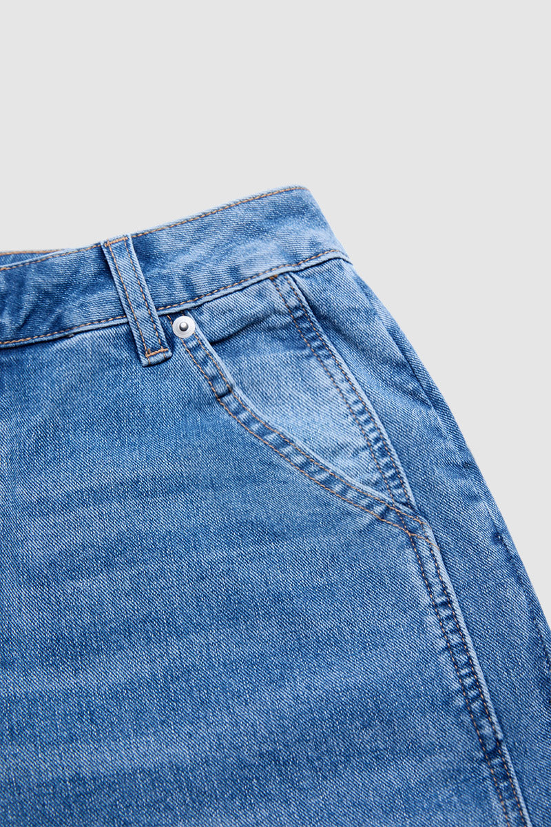 Wash Ruffle Trim Split Hem Mid Rise Wide Leg Jeans