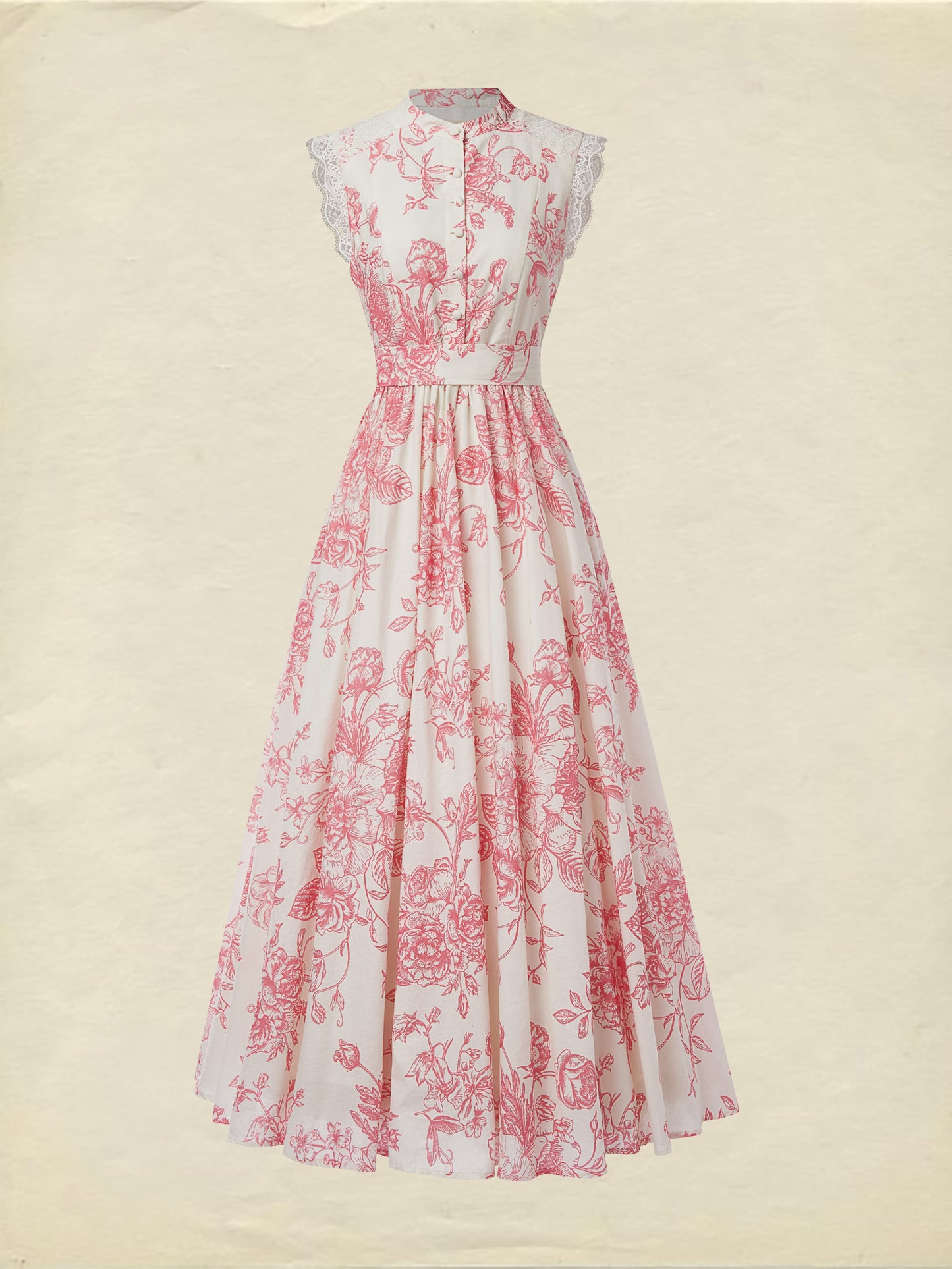 (TAILLE:TP-TTG) Robe longue en lin, Manches courtes, Col montant, Fleuri, Dentelle, Vintage, Bleu