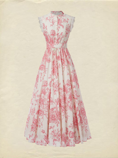(TAILLE:TP-TTG) Robe longue en lin, Manches courtes, Col montant, Fleuri, Dentelle, Vintage, Bleu