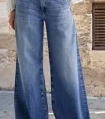 Wash Stitch Decor Wide Leg Mid Rise Jeans Without Belt