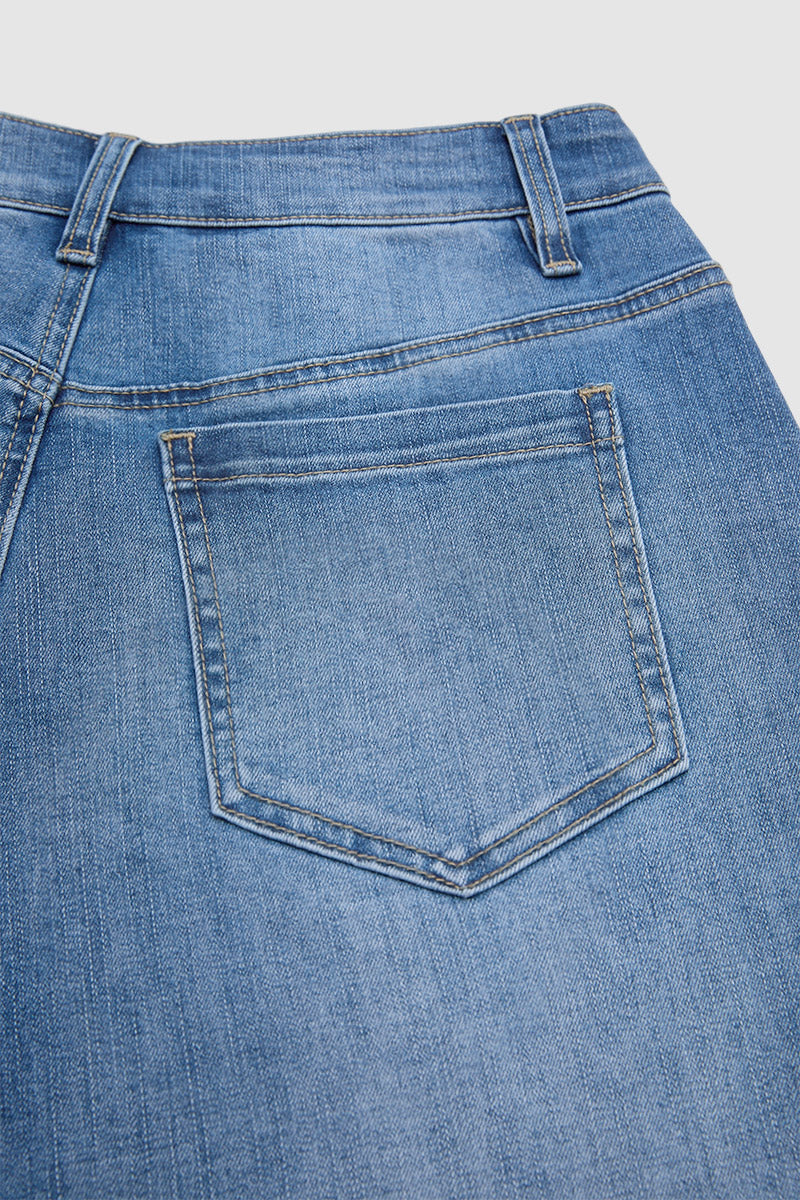 Wash Stitch Detail Mid Waist Wide Leg Capri Jeans Without Belt