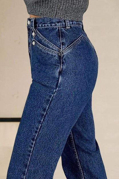 Wash Button Decor High Rise Bootcut Jeans