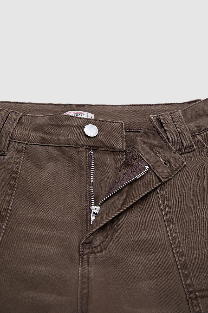 Solid Patch Pocket Drawstring Hem Mid Waist Cropped Wide Leg Pants