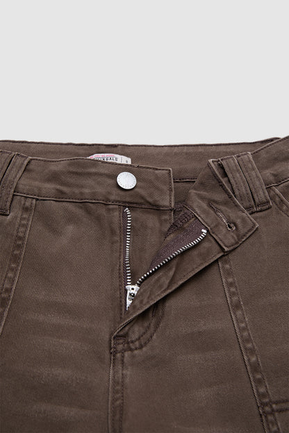 Solid Patch Pocket Drawstring Hem Mid Waist Cropped Wide Leg Pants