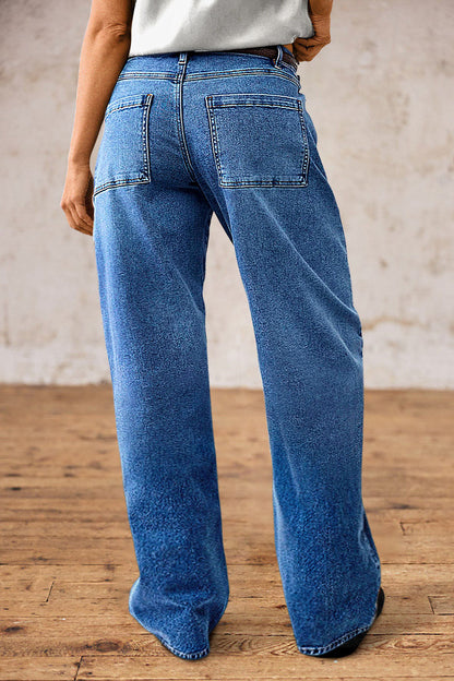 Wash Mid Waist Straight Leg Jeans Without Belt