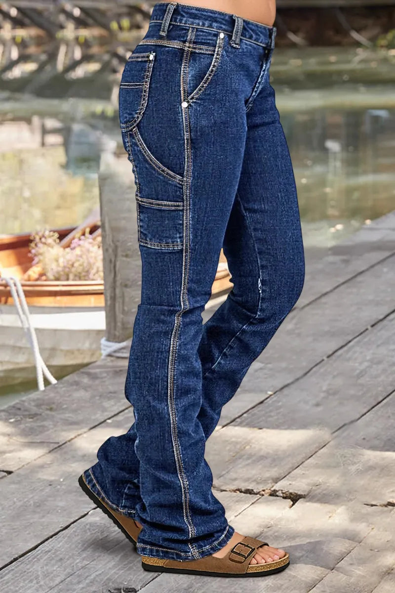 Wash Mid Rise Bootcut Carpenter Jeans Without Belt
