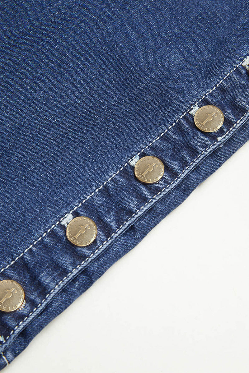 Wash Mid Waist Buttoned Hem Bootcut Jeans Without Belt