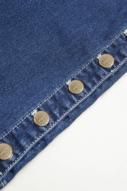 Wash Mid Waist Buttoned Hem Bootcut Jeans Without Belt