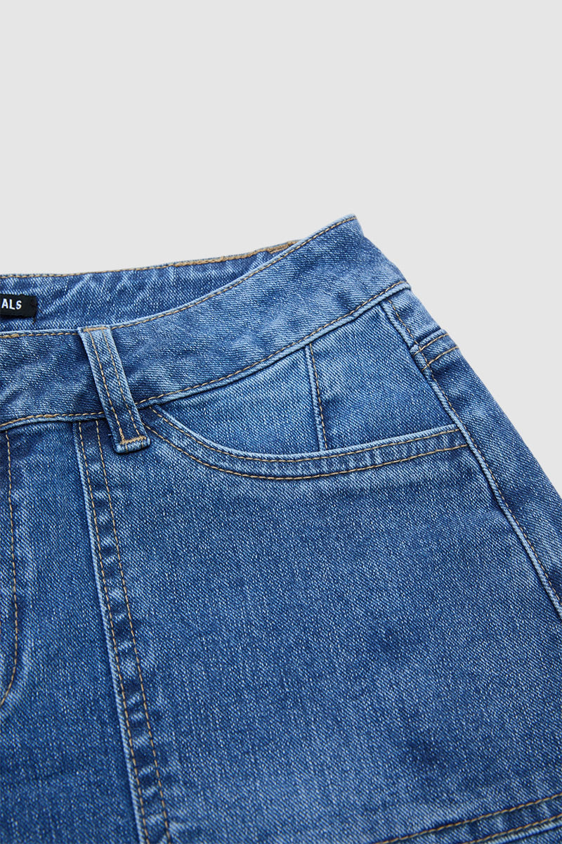 Wash Flap Pocket High Waist Straight Leg Capri Jeans Without Belt