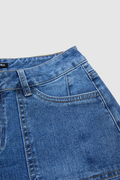 Wash Flap Pocket High Waist Straight Leg Capri Jeans Without Belt