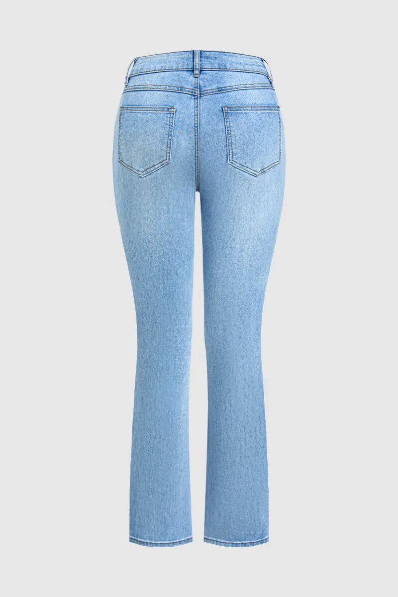Wash Baroque Embroidery Side Mid Waist Bootcut Jeans