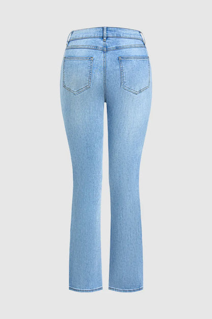 Wash Baroque Embroidery Side Mid Waist Bootcut Jeans