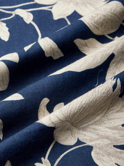 Robe midi en lin, Manches courtes, Col en V, Fleurie, Boutons décoratifs, Vintage, Bleu foncé