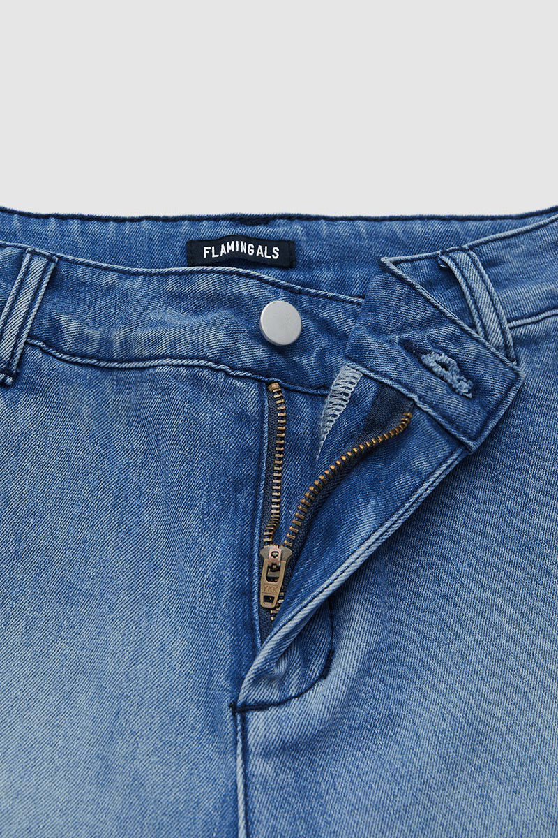 Wash Stitch Detail Mid Rise Barrel Leg Crop Jeans Without Belt