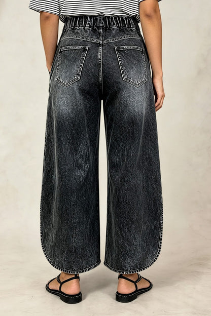 Wash Split Stitch Detail Wide Leg High Waist Jeans