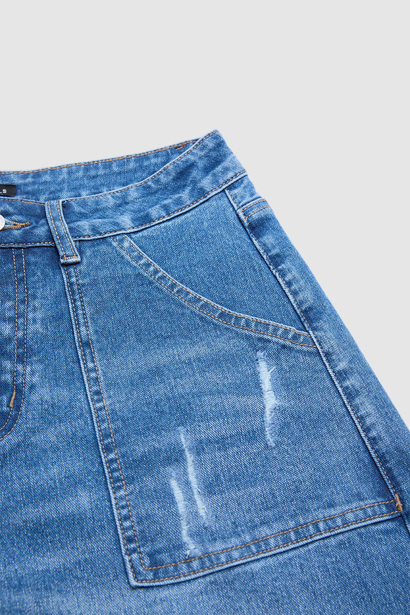 Wash Ripped Ruffle Hem High Rise Wide Leg Jeans