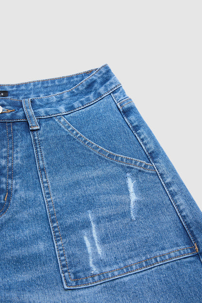 Wash Ripped Ruffle Hem High Rise Wide Leg Jeans
