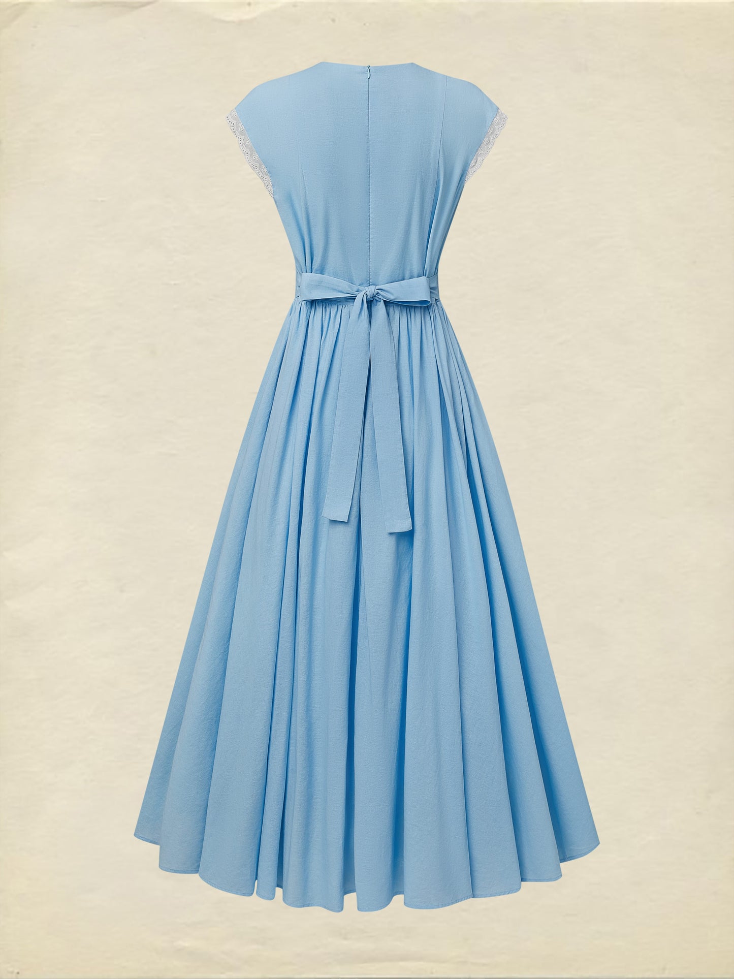 Robe longue en lin, manches courtes, col en V, unie, boutonnée, vintage, bleue