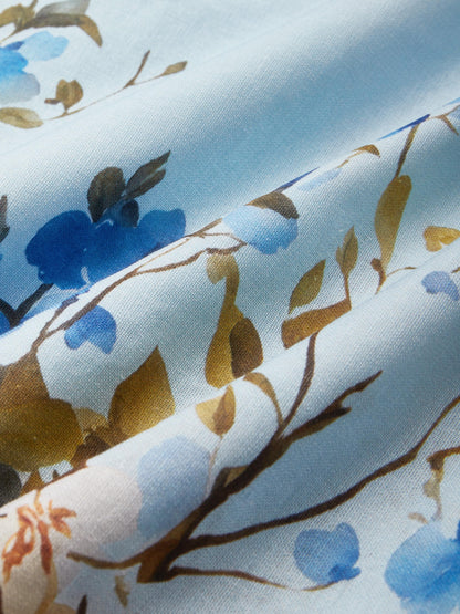 Robe longue en lin, sans manches, col rond, motif floral, boutonnée, style vintage français, bleu ciel