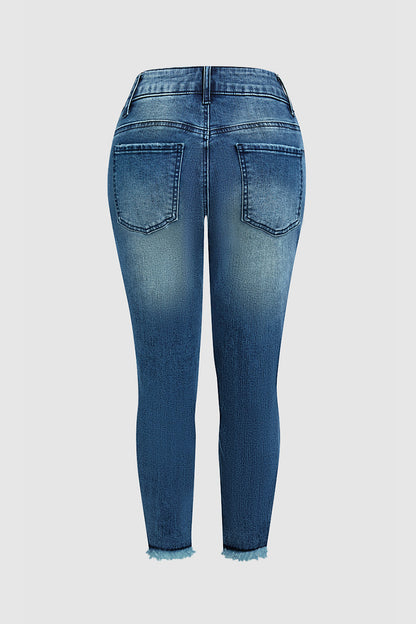 Wash American Flag Pattern Ripped Raw Hem Mid Rise Capri Skinny Jeans