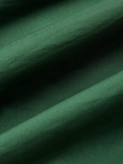 Robe longue en coton, manches ballon, col en V, unie, vintage, vert foncé