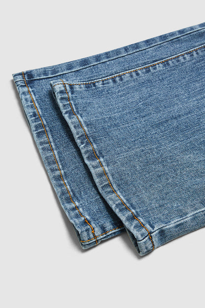 Wash Stretchy Mid Waist Straight Leg Jeans