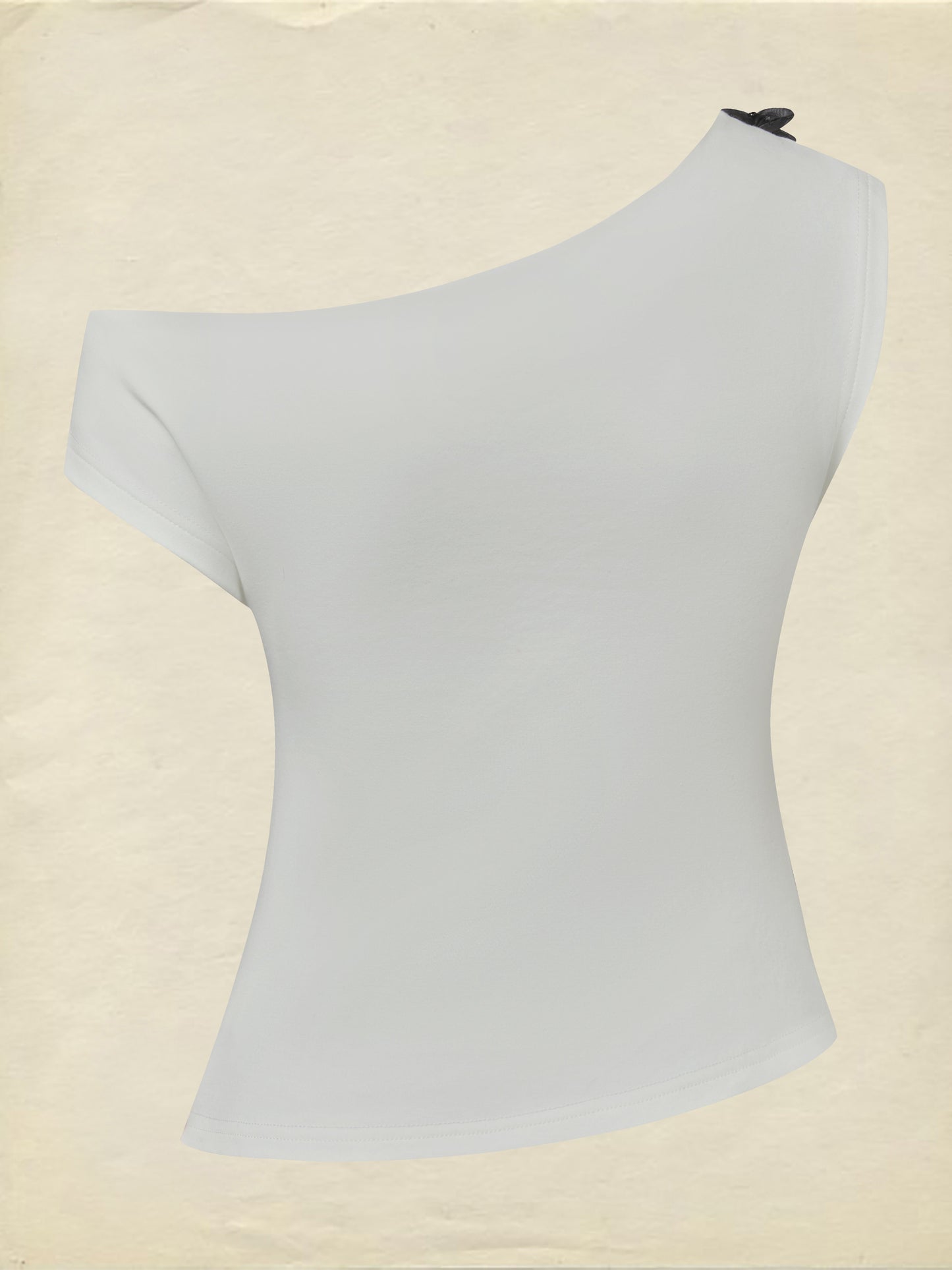 T-shirt en maille de coton, Manches courtes, Uni, Fleurs 3D, Style vintage français, Ivoire