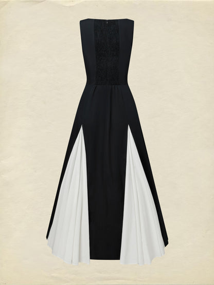 Robe longue en coton, sans manches, col en V, unie, style vintage français, noire