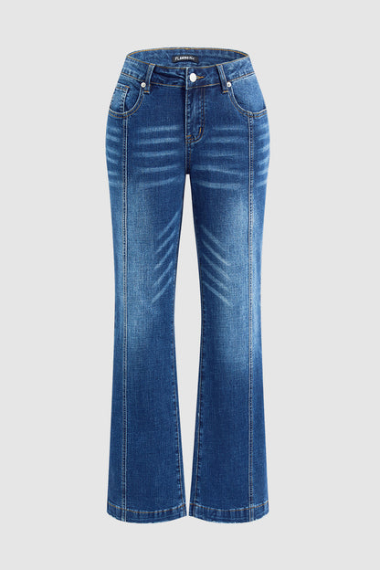 Wash Seam Front Mid Rise Bootcut Jeans
