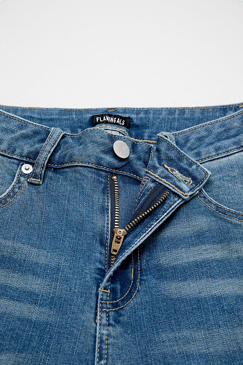 Wash Mid Waist Wide Leg Jeans Without Belt