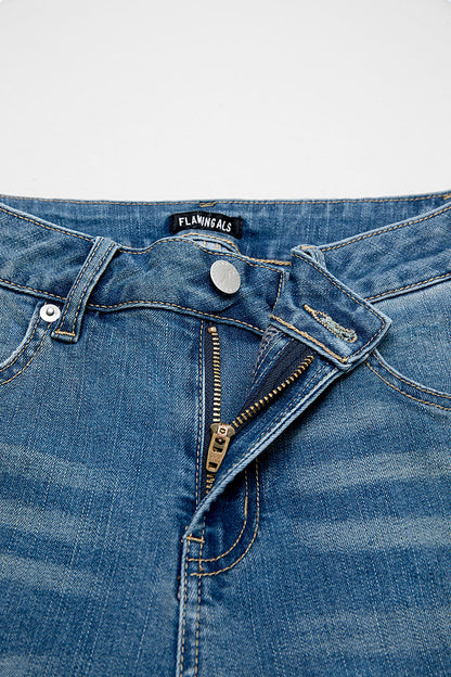 Wash Mid Waist Wide Leg Jeans Without Belt