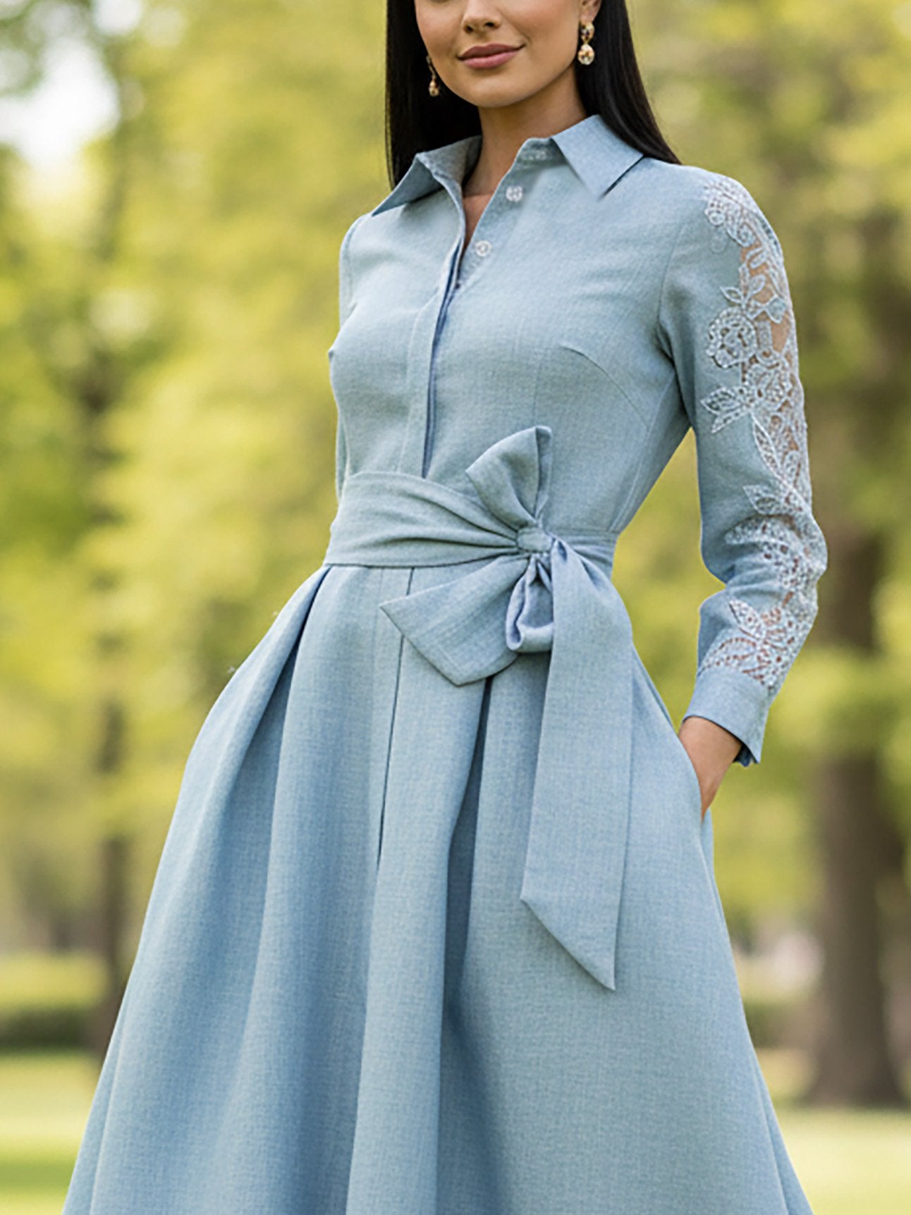 Robe longue en lin, manches longues, col châle, unie, avec ceinture, vintage, bleue
