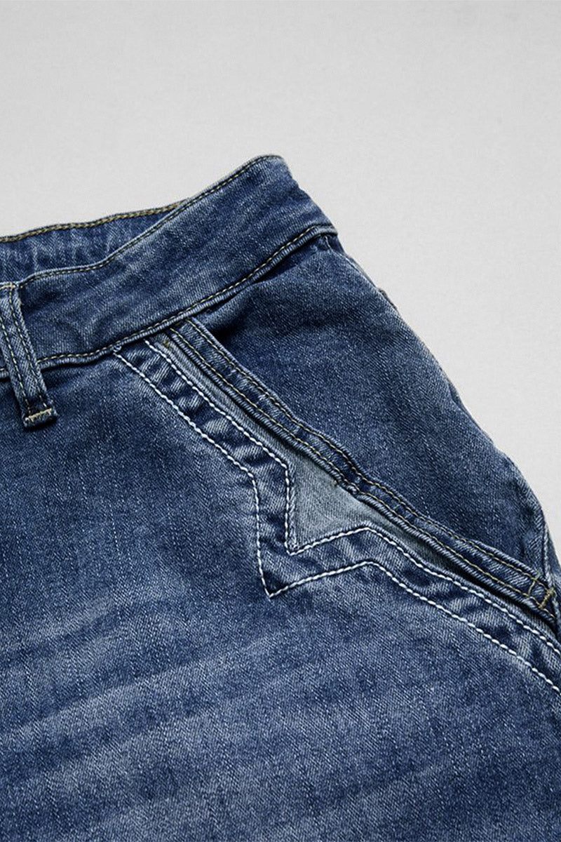 Wash Stitch Decor Wide Leg Mid Rise Jeans Without Belt